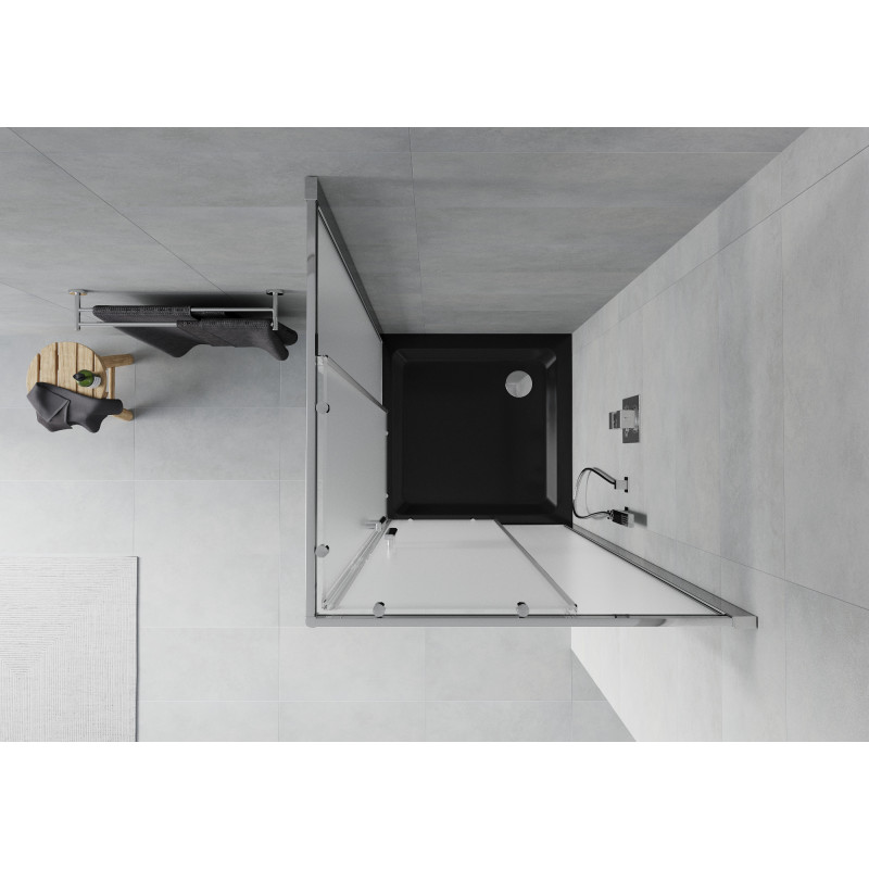 Mexen Rio cabine de douche carrée 80 x 80 cm, givrée, chrome + receveur Flat, noir - 860-080-080-01-30-4070