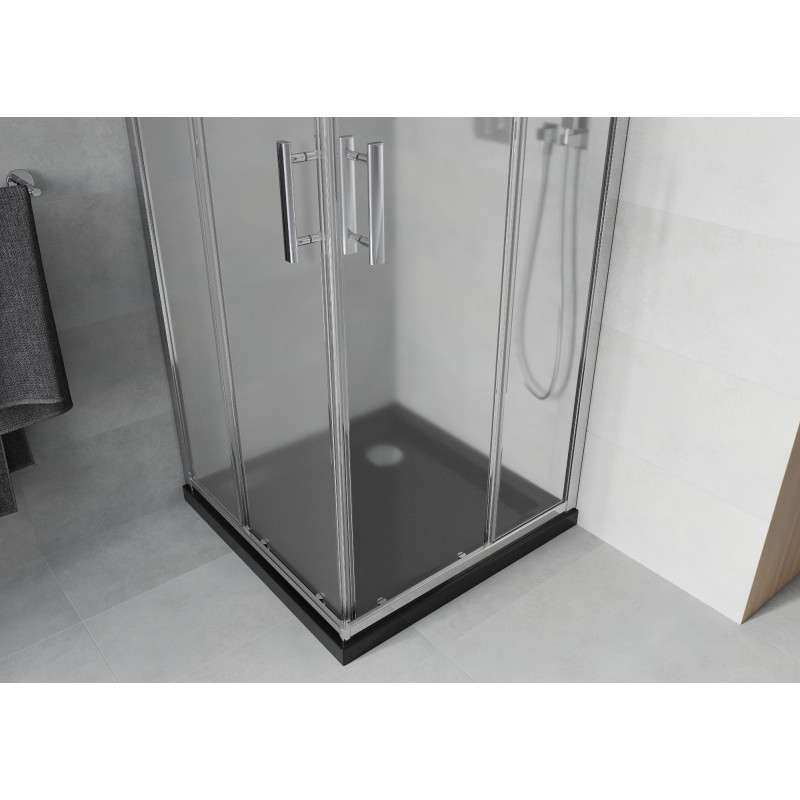 Mexen Rio cabine de douche carrée 90 x 90 cm, givre, chrome + receveur Flat, noir - 860-090-090-01-30-4070