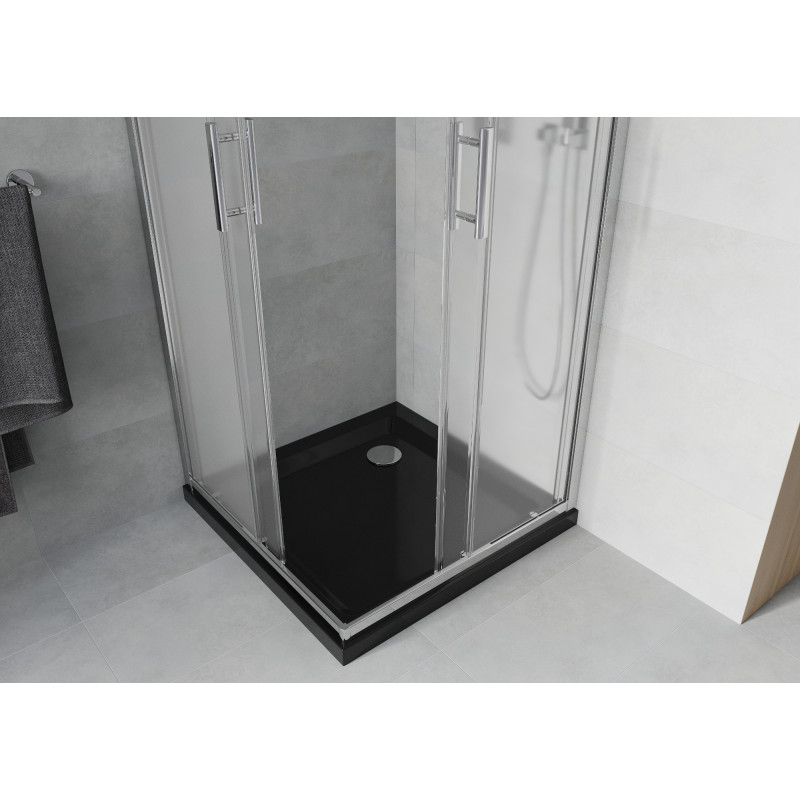 Mexen Rio cabine de douche carrée 90 x 90 cm, givre, chrome + receveur Flat, noir - 860-090-090-01-30-4070