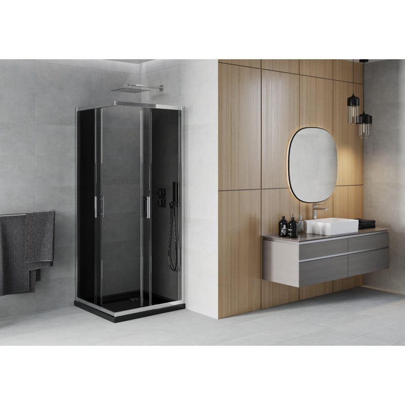 Mexen Rio cabine de douche carrée 80 x 80 cm, graphite, chrome + receveur Flat, noir - 860-080-080-01-40-4070