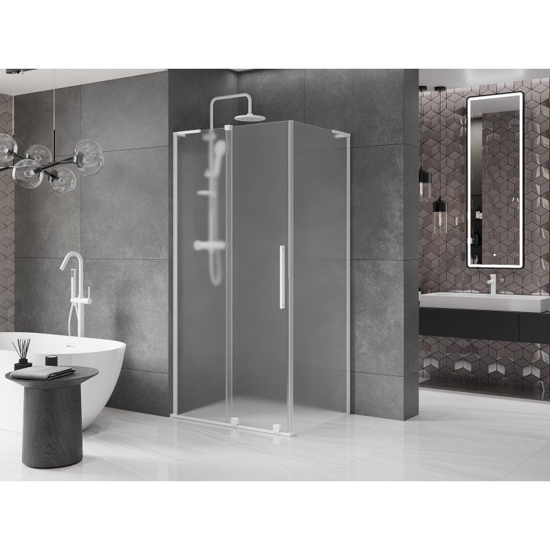 Mexen Velar L cabine de douche coulissante 110 x 80 cm, givrée, blanche - 871-110-080-33-20