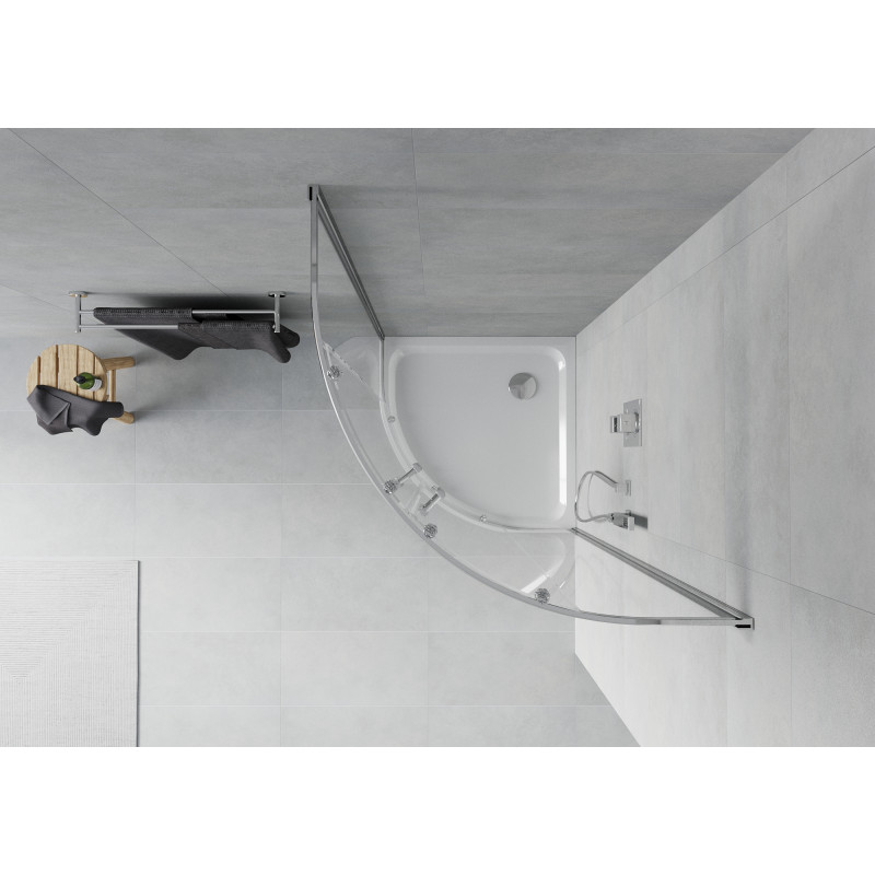 Mexen Rio cabine de douche semi-circulaire 80 x 80 cm, transparent, chrome + receveur plat, blanc - 863-080-080-01-00-4110