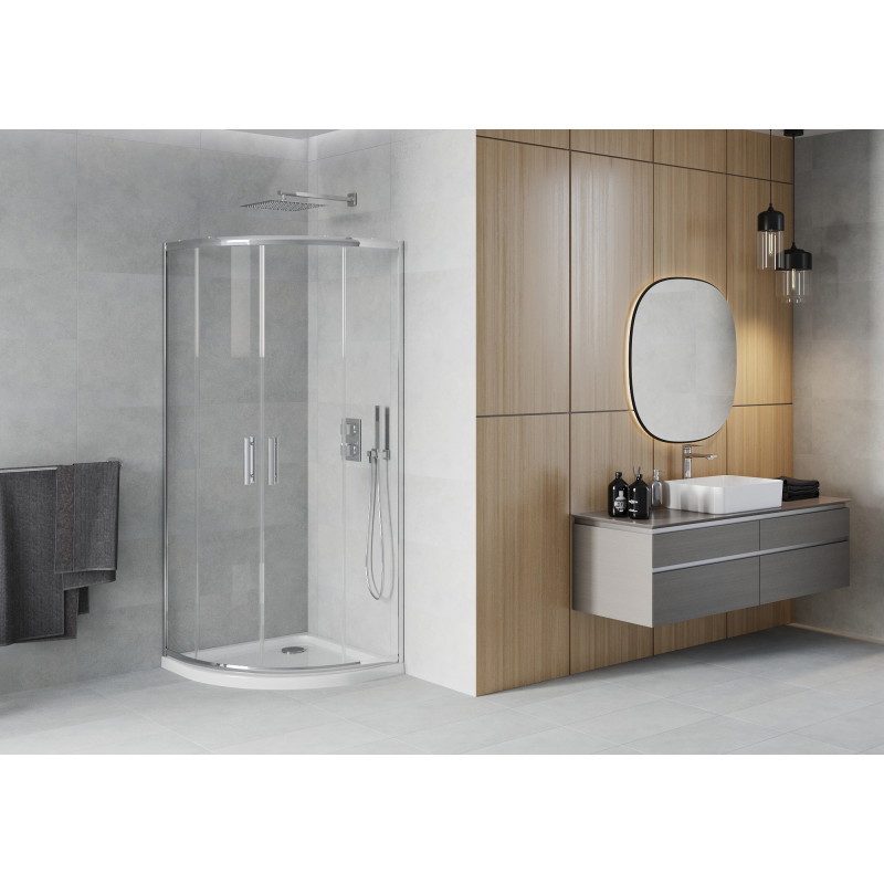 Mexen Rio cabine de douche semi-circulaire 80 x 80 cm, transparent, chrome + receveur plat, blanc - 863-080-080-01-00-4110