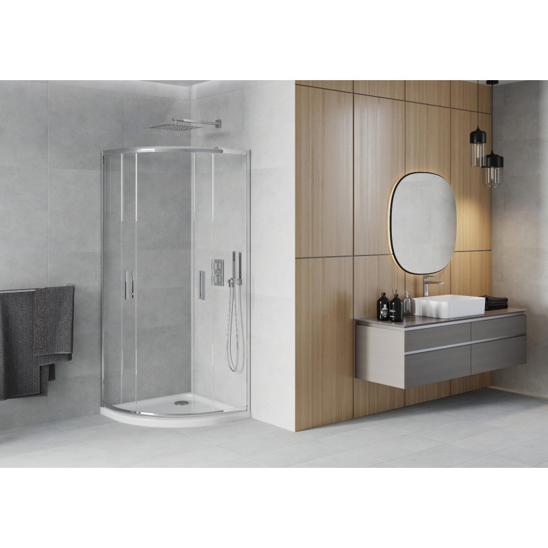 Mexen Rio cabine de douche semi-circulaire 80 x 80 cm, transparent, chrome + receveur plat, blanc - 863-080-080-01-00-4110