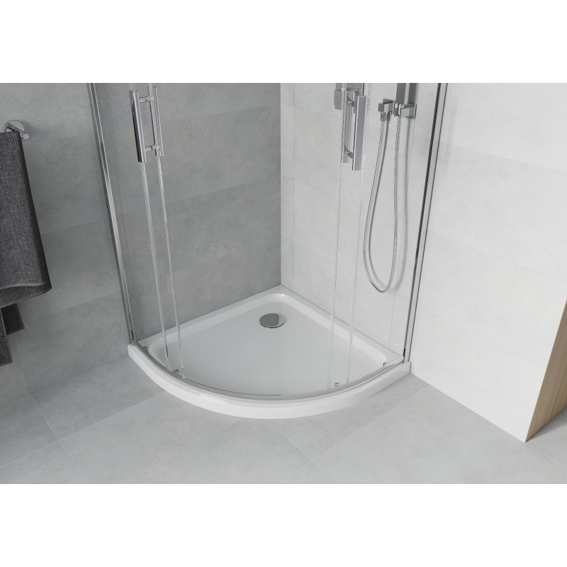 Mexen Rio cabine de douche semi-circulaire 80 x 80 cm, transparent, chrome + receveur plat, blanc - 863-080-080-01-00-4110