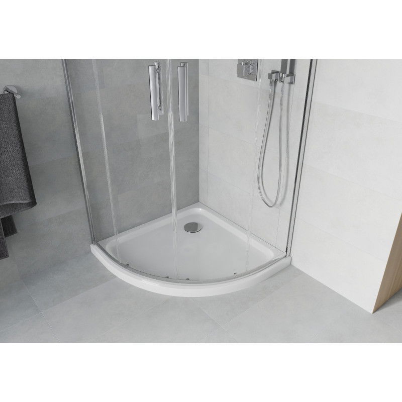 Mexen Rio cabine de douche semi-circulaire 90 x 90 cm, transparent, chrome + receveur Plat, blanc - 863-090-090-01-00-4110