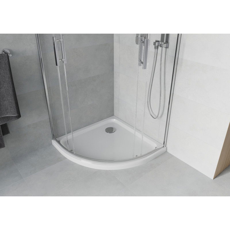 Mexen Rio cabine de douche semi-circulaire 90 x 90 cm, transparent, chrome + receveur Plat, blanc - 863-090-090-01-00-4110