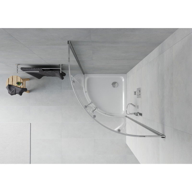 Mexen Rio cabine de douche semi-circulaire 90 x 90 cm, transparent, chrome + receveur Plat, blanc - 863-090-090-01-00-4110