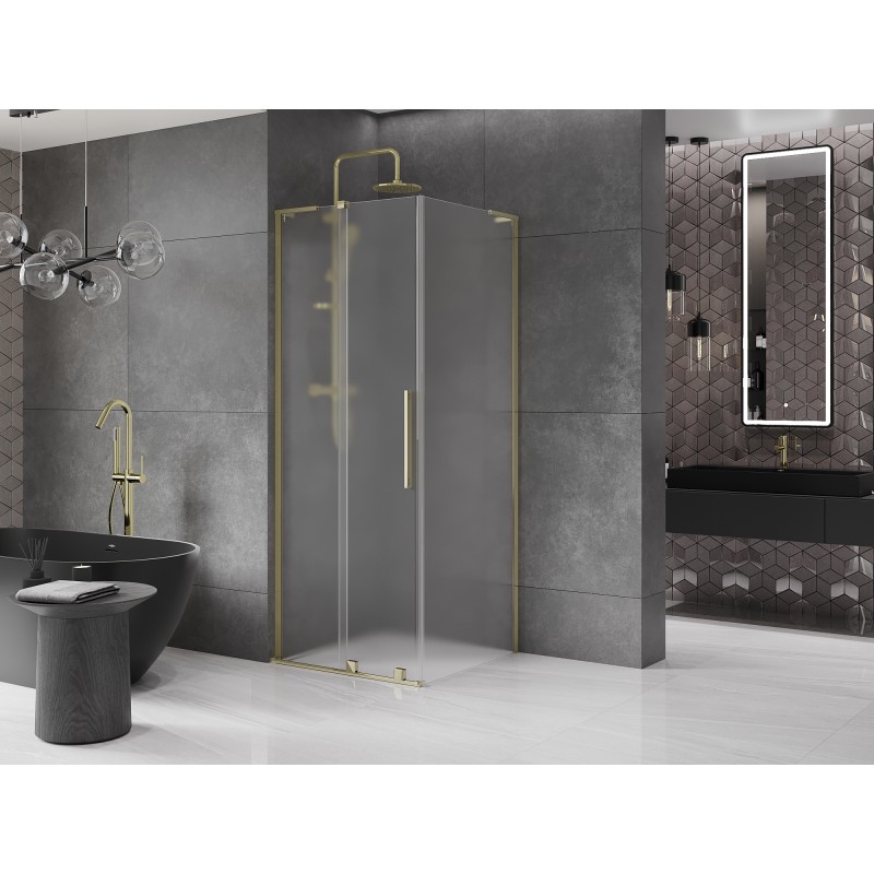 Mexen Velar L cabine de douche coulissante 90 x 90 cm, givrée, or - 871-090-090-33-50