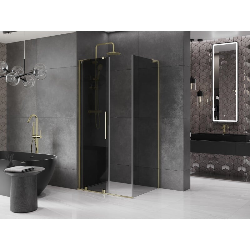 Mexen Velar L cabine de douche coulissante 90 x 80 cm, graphite, or - 871-090-080-43-50