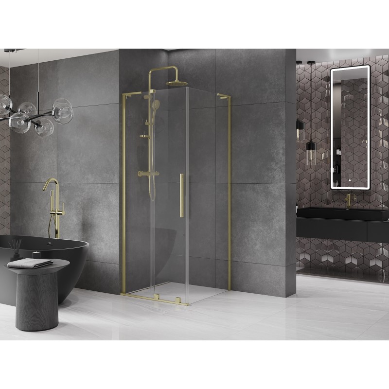 Mexen Velar L cabine de douche coulissante 90 x 90 cm, transparent, or brossé - 871-090-090-03-55
