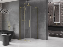 Mexen Velar L cabine de douche coulissante 90 x 90 cm, transparent, or brossé - 871-090-090-03-55