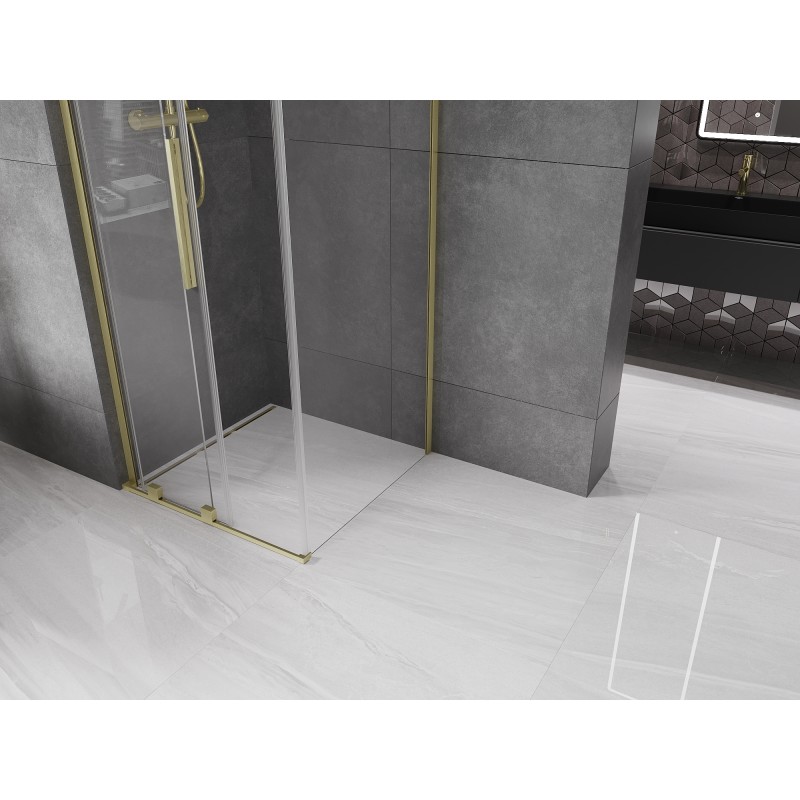 Mexen Velar L cabine de douche coulissante 90 x 90 cm, transparent, or brossé - 871-090-090-03-55