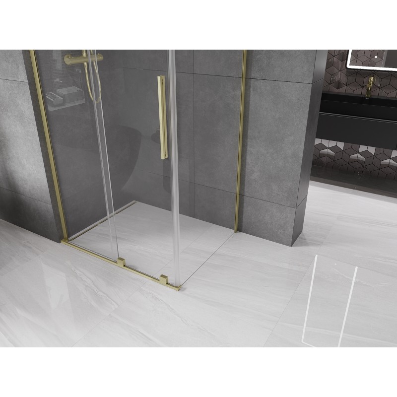 Mexen Velar L cabine de douche coulissante 90 x 70 cm, transparent, or brossé - 871-090-070-03-55
