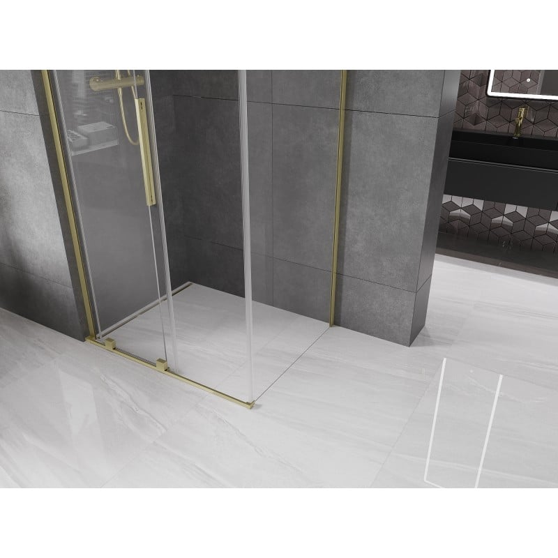 Mexen Velar L cabine de douche coulissante 90 x 80 cm, transparent, or brossé - 871-090-080-03-55