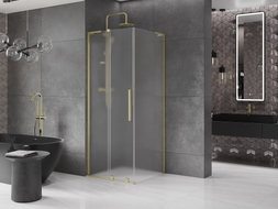 Mexen Velar L cabine de douche coulissante 90 x 90 cm, givre, or brossé - 871-090-090-33-55