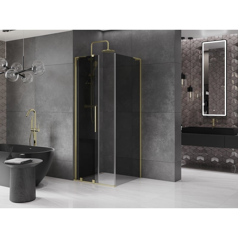 Mexen Velar L cabine de douche coulissante 110 x 110 cm, graphite, or brossé - 871-110-110-43-55