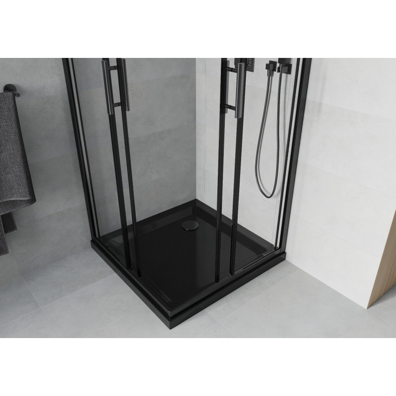 Mexen Rio cabine de douche carrée 90 x 90 cm, transparente, noire + receveur Flat, noir - 860-090-090-70-00-4070B