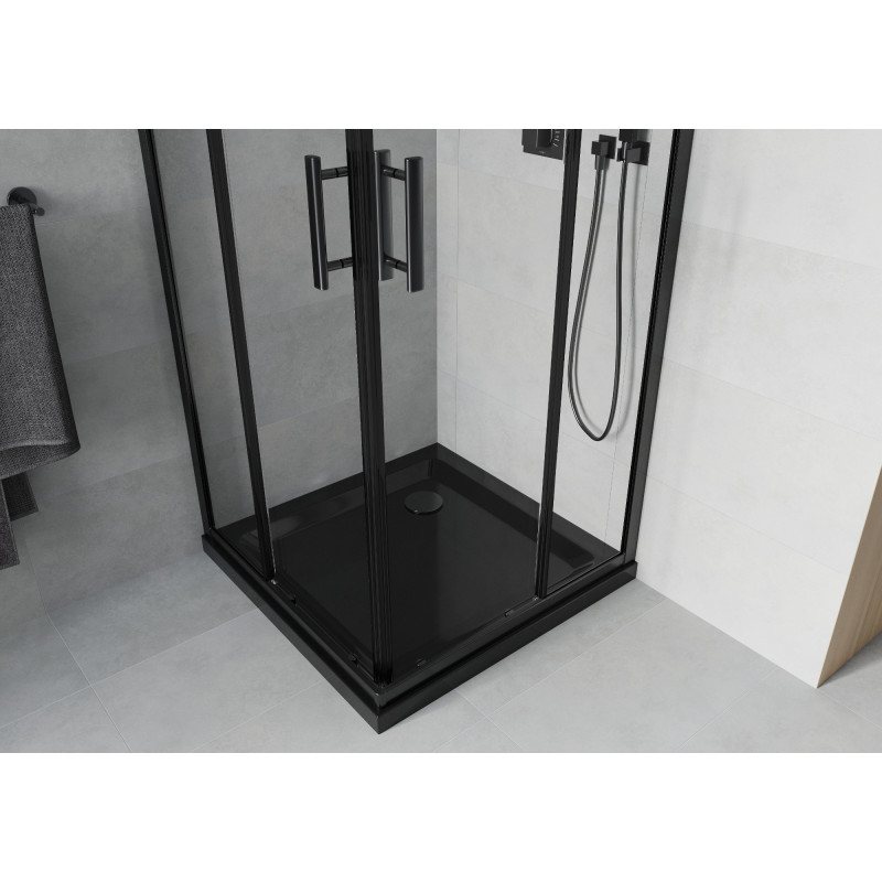 Mexen Rio cabine de douche carrée 90 x 90 cm, transparente, noire + receveur Flat, noir - 860-090-090-70-00-4070B