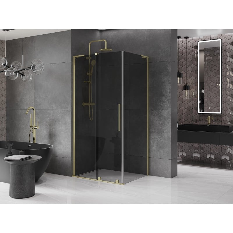 Mexen Velar L cabine de douche coulissante 120 x 85 cm, graphite, or brossé - 871-120-085-43-55
