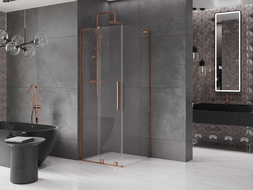 Cabine de douche coulissante Mexen Velar L 90 x 90 cm, transparent, or rose - 871-090-090-03-60