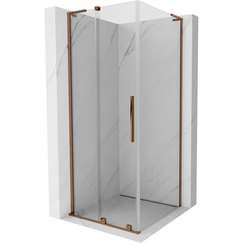 Cabine de douche coulissante Mexen Velar L 100 x 100 cm, transparent, or rose - 871-100-100-03-60