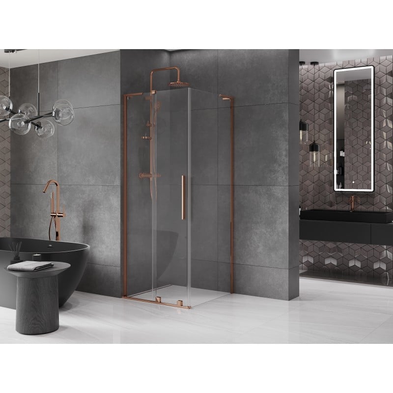Mexen Velar L cabine de douche coulissante 110 x 110 cm, transparent, or rose - 871-110-110-03-60
