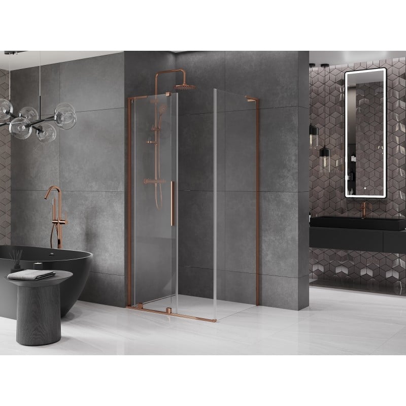 Mexen Velar L cabine de douche coulissante 90 x 75 cm, transparent, or rose - 871-090-075-03-60