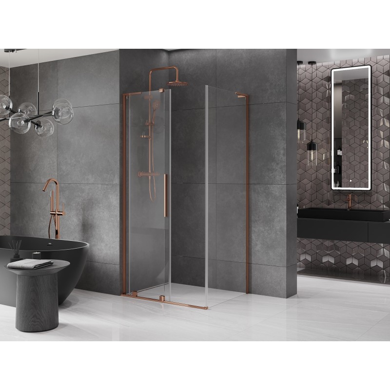 Mexen Velar L cabine de douche coulissante 90 x 80 cm, transparent, or rose - 871-090-080-03-60