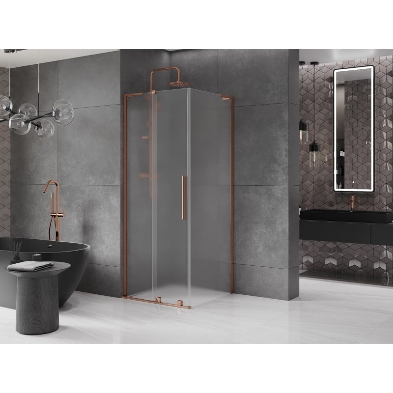 Mexen Velar L cabine de douche coulissante 90 x 90 cm, givré, or rose - 871-090-090-33-60