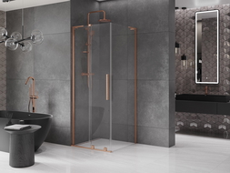 Mexen Velar L cabine de douche coulissante 90 x 90 cm, transparent, cuivre brossé - 871-090-090-03-65