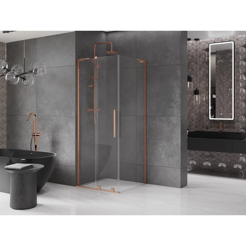 Mexen Velar L cabine de douche coulissante 100 x 100 cm, transparent, cuivre brossé - 871-100-100-03-65
