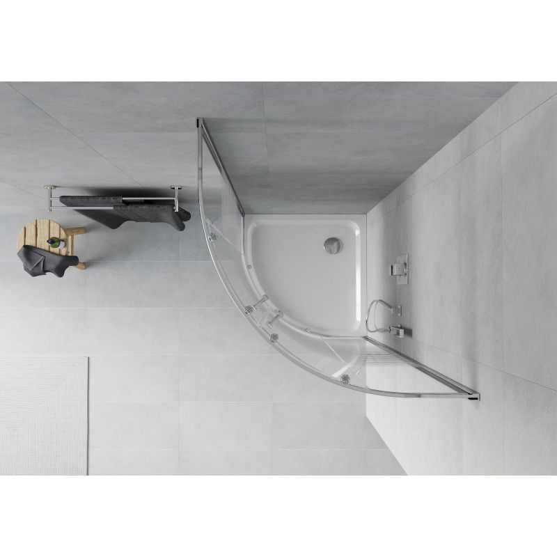 Mexen Rio cabine de douche semi-circulaire 80 x 80 cm, rayures blanches, chrome + receveur Flat, blanc - 863-080-080-01-20-4110