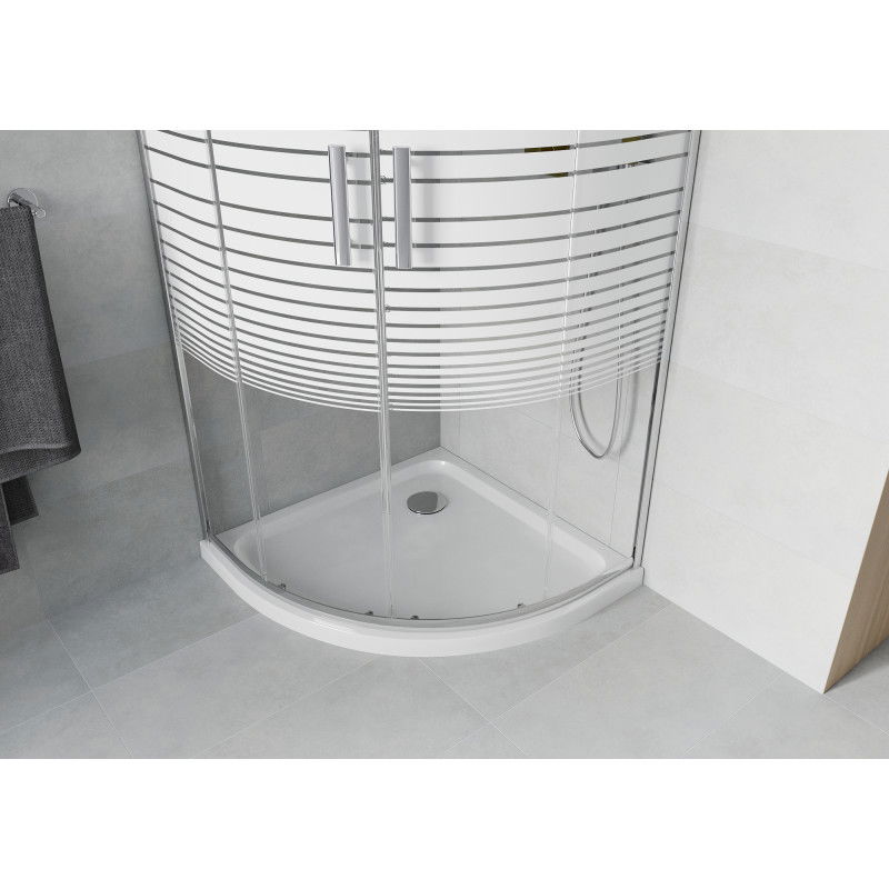 Mexen Rio cabine de douche semi-circulaire 80 x 80 cm, rayures blanches, chrome + receveur Flat, blanc - 863-080-080-01-20-4110