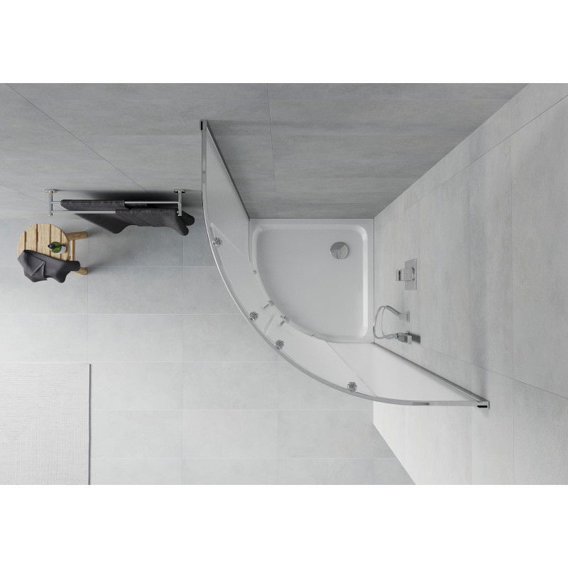 Mexen Rio cabine de douche semi-circulaire 80 x 80 cm, givrée, chrome + receveur plat, blanc - 863-080-080-01-30-4110