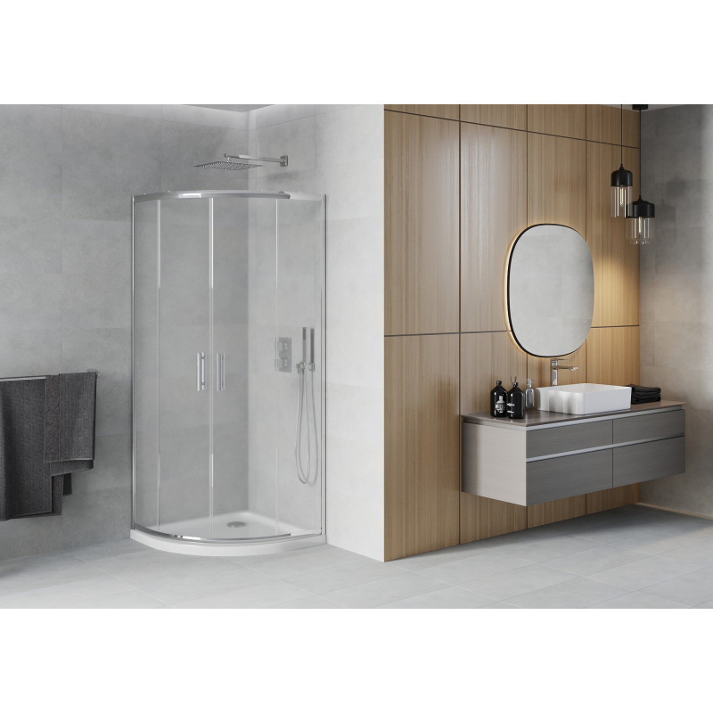 Mexen Rio cabine de douche semi-circulaire 90 x 90 cm, givre, chrome + bac à douche plat, blanc - 863-090-090-01-30-4110