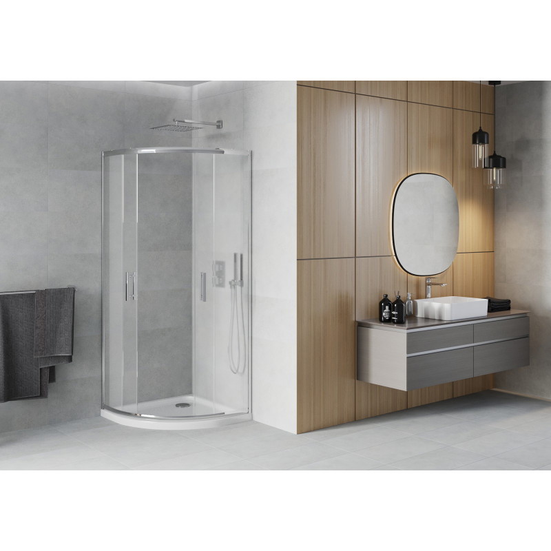 Mexen Rio cabine de douche semi-circulaire 90 x 90 cm, givre, chrome + bac à douche plat, blanc - 863-090-090-01-30-4110