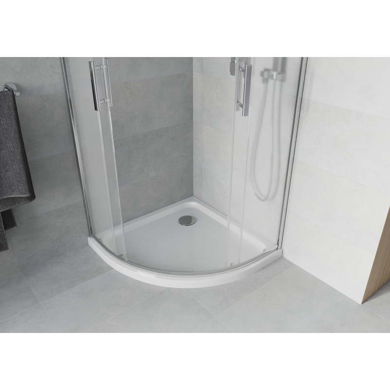 Mexen Rio cabine de douche semi-circulaire 90 x 90 cm, givre, chrome + bac à douche plat, blanc - 863-090-090-01-30-4110
