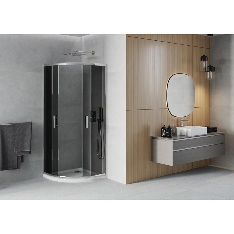 Mexen Rio cabine de douche demi-circulaire 80 x 80 cm, graphite, chrome + receveur plat, blanc - 863-080-080-01-40-4110