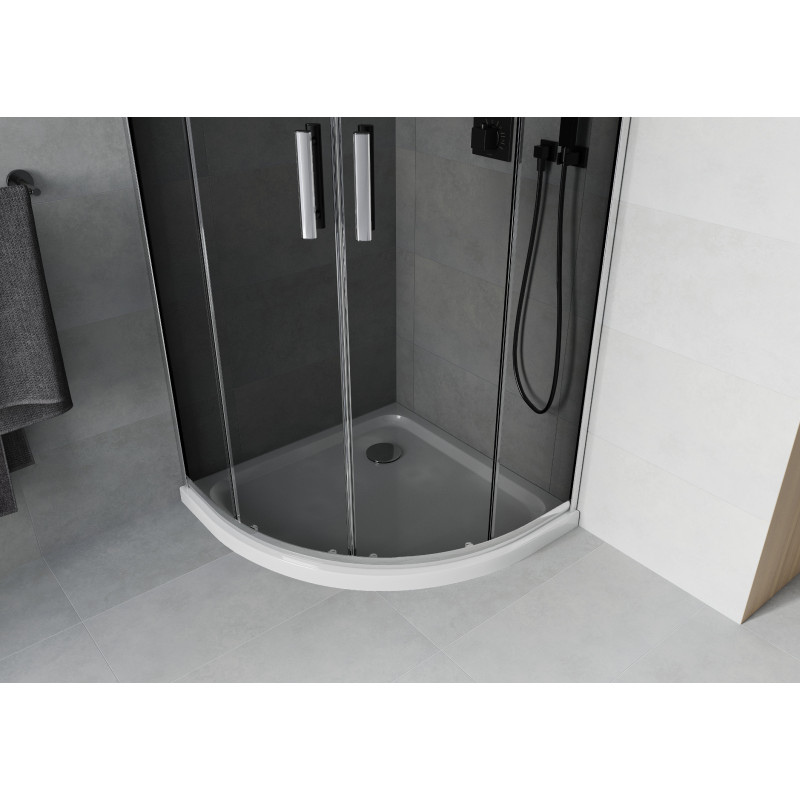 Mexen Rio cabine de douche semi-circulaire 90 x 90 cm, graphite, chrome + receveur Flat, blanc - 863-090-090-01-40-4110