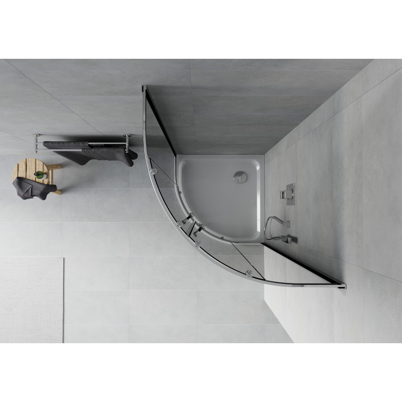 Mexen Rio cabine de douche semi-circulaire 90 x 90 cm, graphite, chrome + receveur Flat, blanc - 863-090-090-01-40-4110