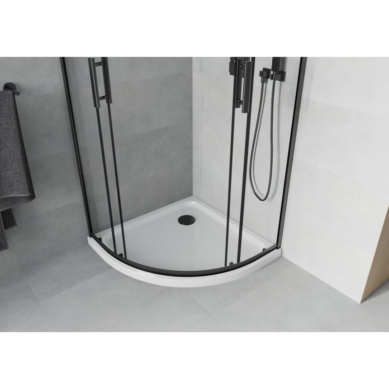Mexen Rio cabine de douche semi-circulaire 90 x 90 cm, transparente, noire + receveur Flat, blanc - 863-090-090-70-00-4110B