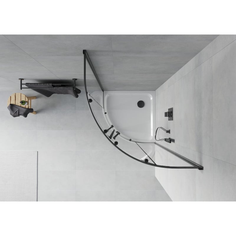 Mexen Rio cabine de douche semi-circulaire 90 x 90 cm, transparente, noire + receveur Flat, blanc - 863-090-090-70-00-4110B
