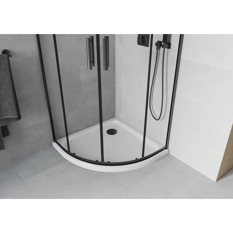 Mexen Rio cabine de douche semi-circulaire 90 x 90 cm, transparente, noire + receveur Flat, blanc - 863-090-090-70-00-4110B