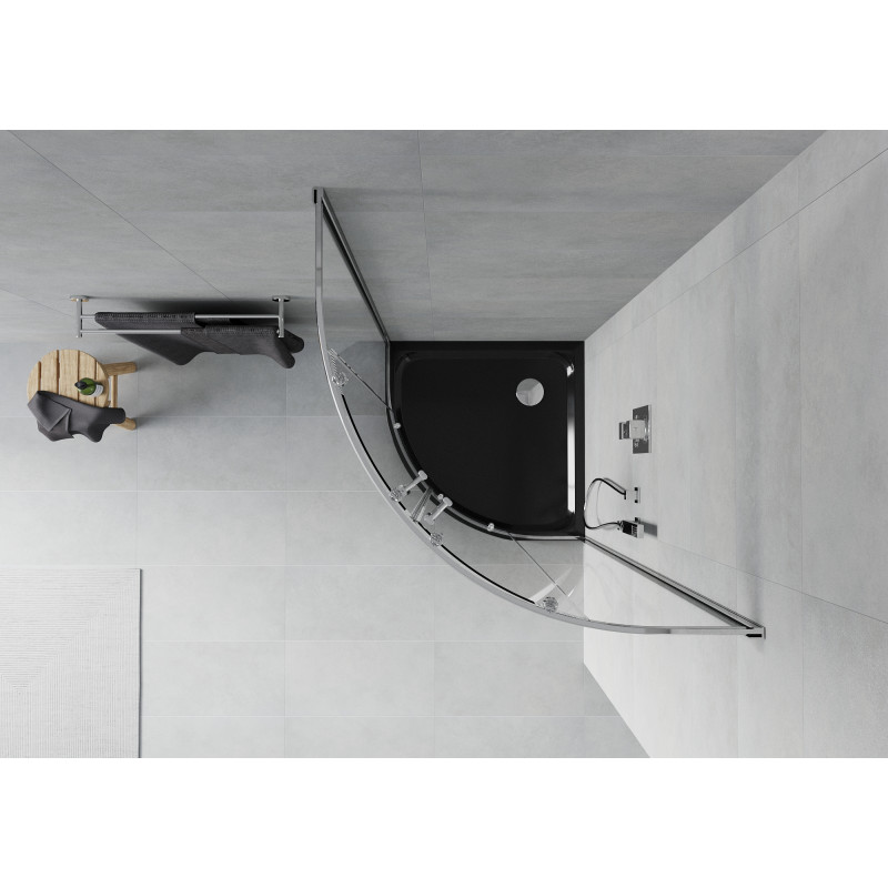 Mexen Rio cabine de douche semi-circulaire 80 x 80 cm, transparente, chrome + receveur Flat, noir - 863-080-080-01-00-4170