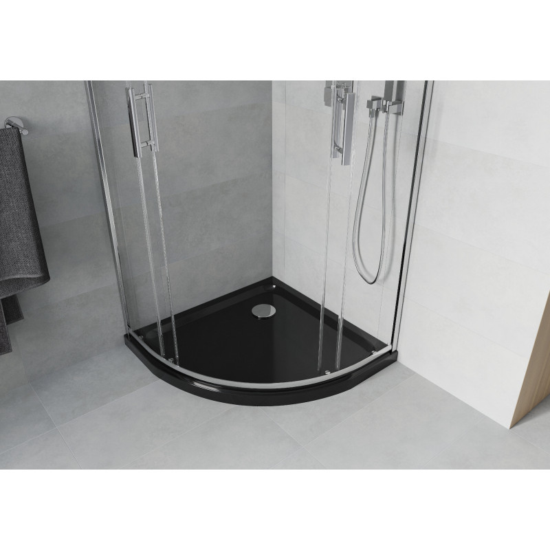 Mexen Rio cabine de douche semi-circulaire 90 x 90 cm, transparent, chrome + receveur Flat, noir - 863-090-090-01-00-4170