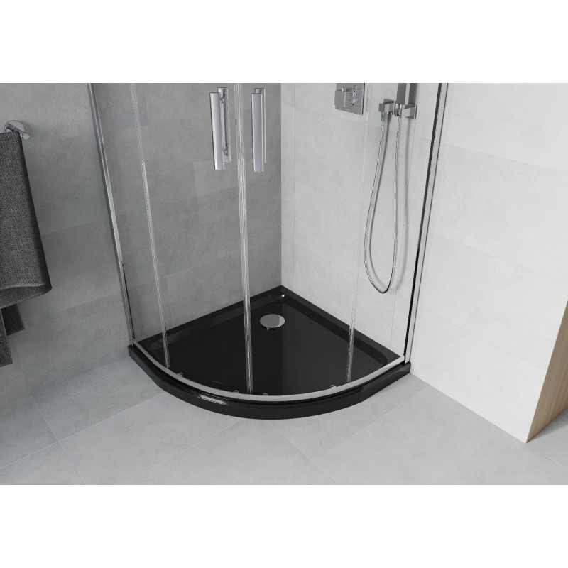 Mexen Rio cabine de douche semi-circulaire 90 x 90 cm, transparent, chrome + receveur Flat, noir - 863-090-090-01-00-4170