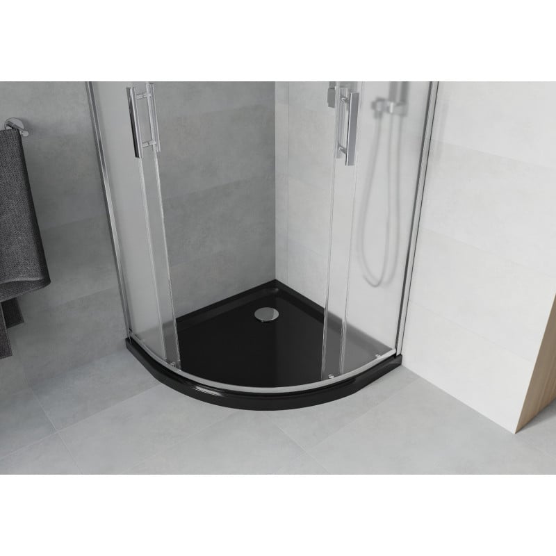 Mexen Rio cabine de douche semi-circulaire 80 x 80 cm, givre, chrome + receveur plat, noir - 863-080-080-01-30-4170
