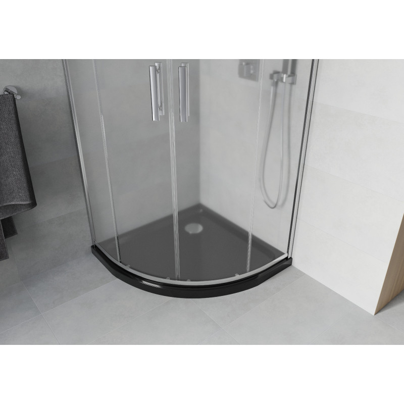 Mexen Rio cabine de douche semi-circulaire 90 x 90 cm, givrée, chrome + receveur plat, noir - 863-090-090-01-30-4170