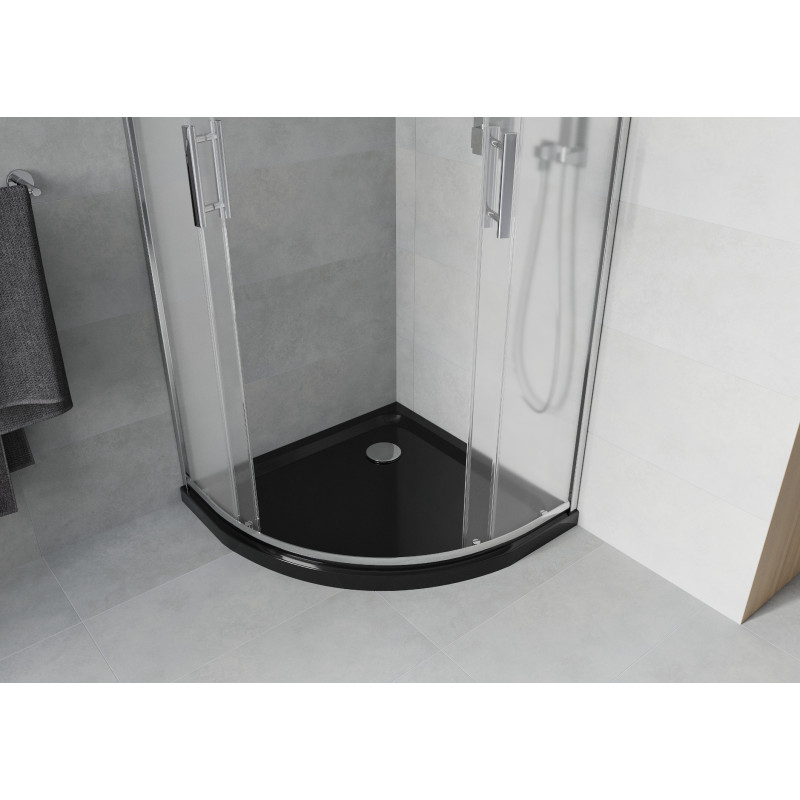 Mexen Rio cabine de douche semi-circulaire 90 x 90 cm, givrée, chrome + receveur plat, noir - 863-090-090-01-30-4170